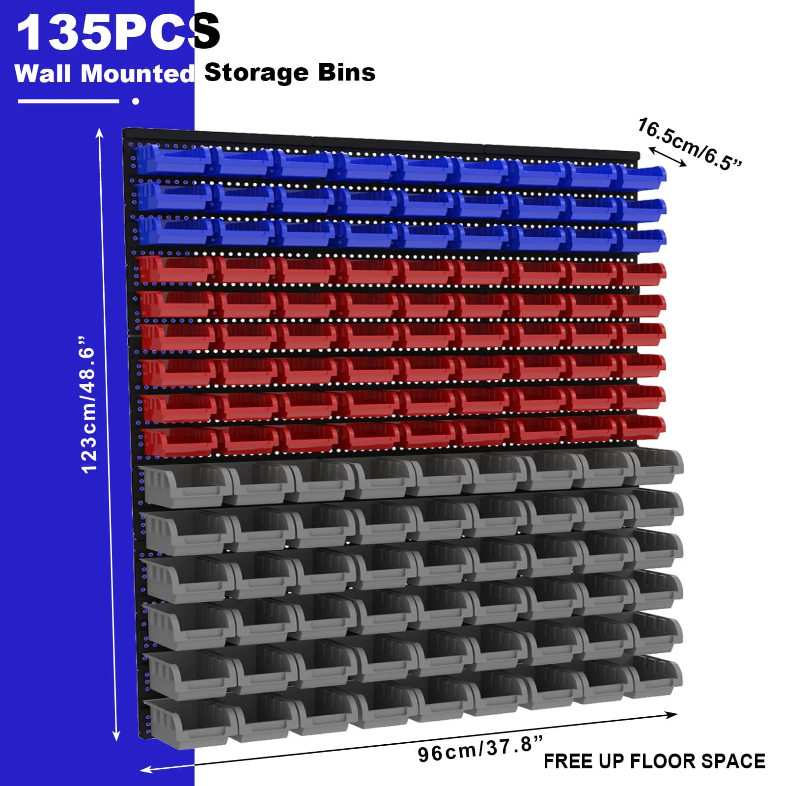 45/90/135 pieces Wall Tool Organizer System with Containers and Media - Durable DIY garage and shelf for workshop for screws, dice