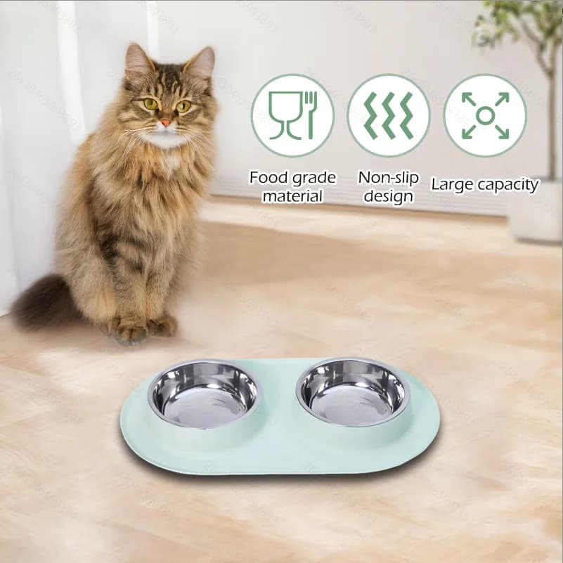 Ciotola Doppia in Acciaio Inox e Plastica per Animali Domestici, Graziosa Ciotola per Cibo e Acqua per Cani e Gatti, Design Creativo Adatto a Vari Stili di Arredamento