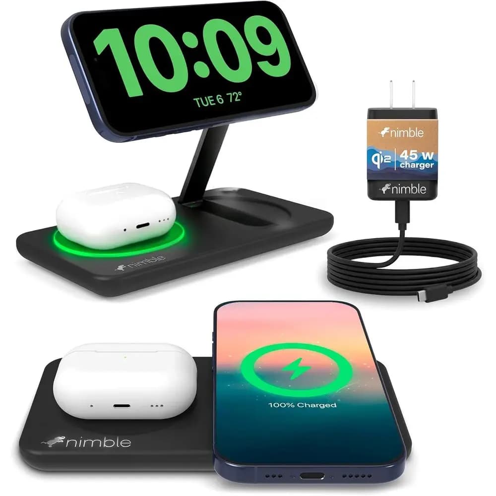 Stazione di Ricarica Wireless Dual-Function per iPhone e AirPods, Supporto Magnetico Certificato Qi da 12W, Compatibile con iPhone 17/16/15/14