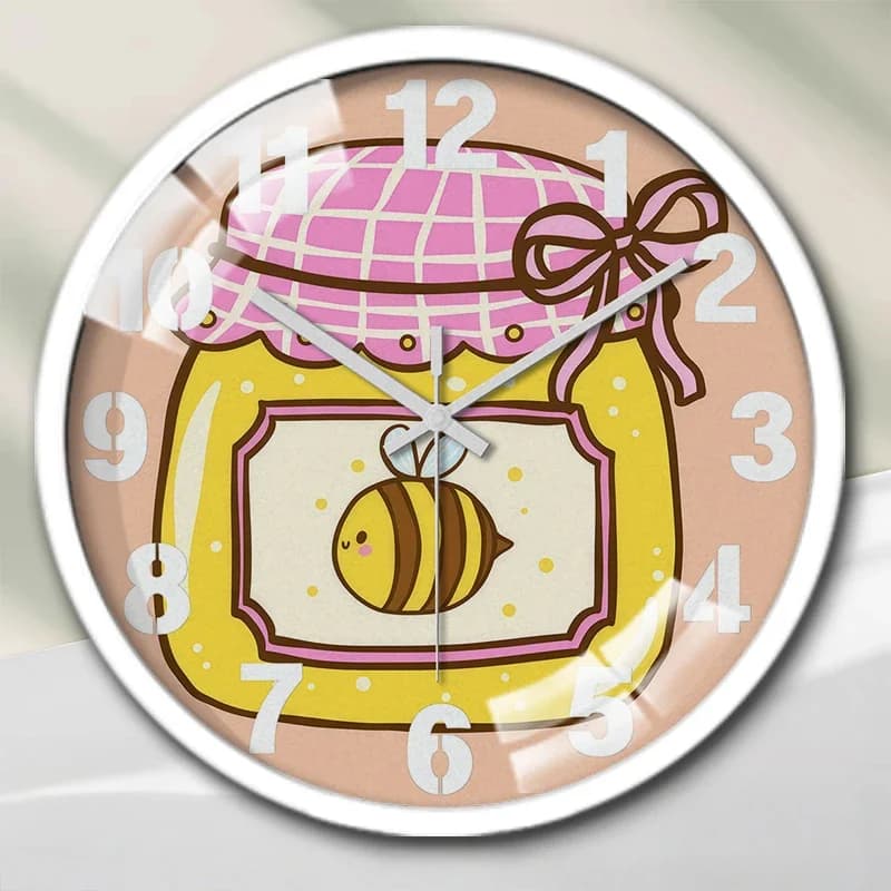 Orologio da parete silenzioso rotondo con disegno di una lattina di miele, adatto per soggiorno, scuola, studio, camera da letto, regali per bambini