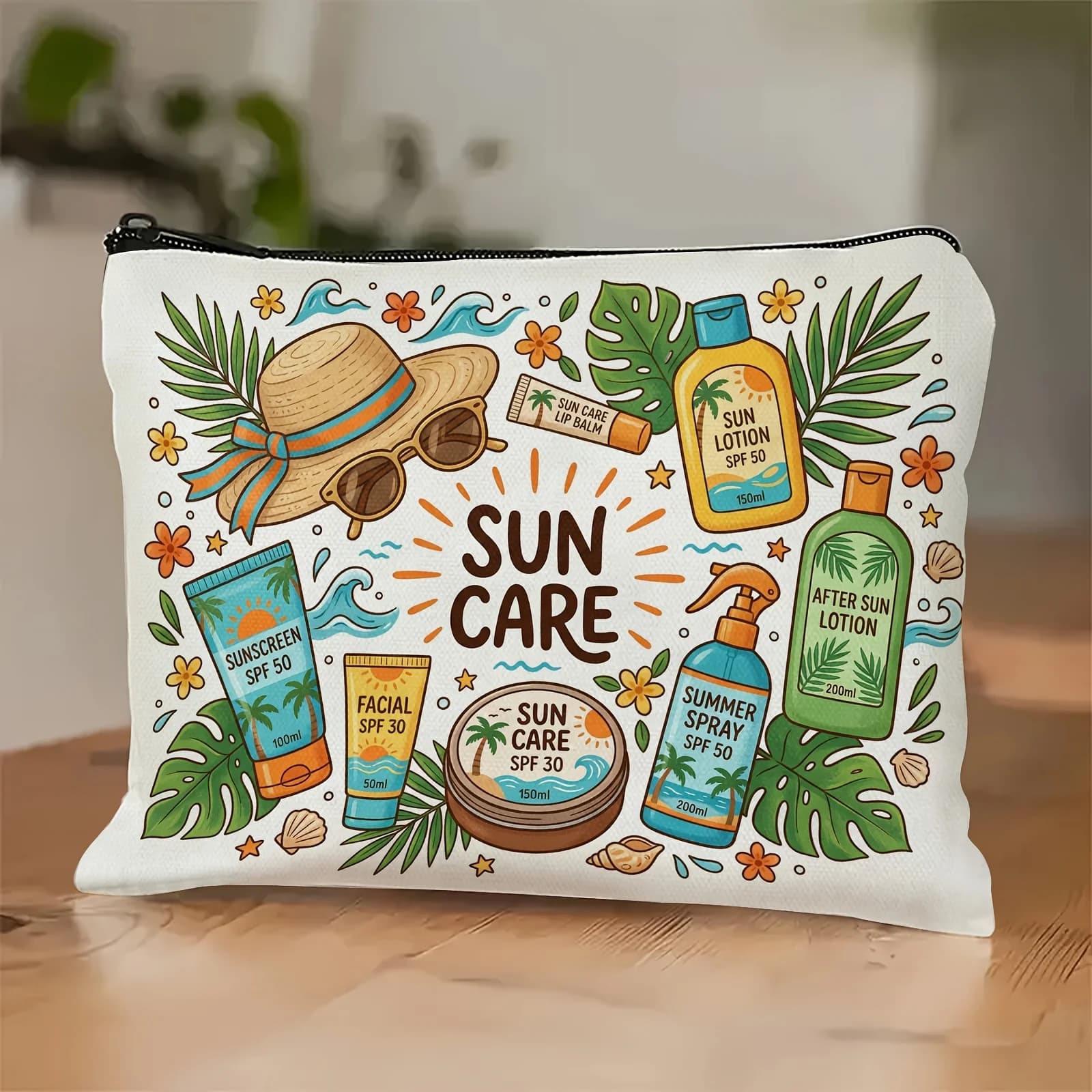 Borsa per il trucco con protezione solare da 1 pezzo - Pochette multifunzionale con cerniera per donna, perfetta borsa da viaggio con cerniera, divertente regalo di compleanno
