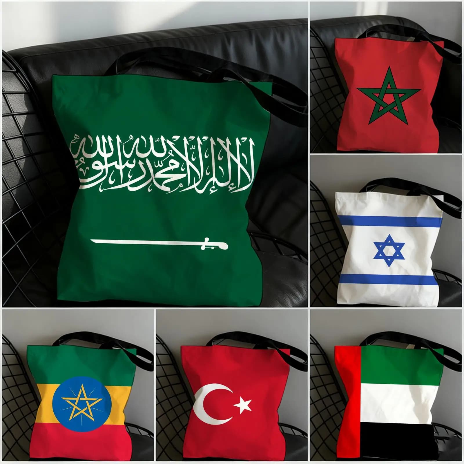 Middle East Africa Morocco Storage Bags Double-Sided Print Canvas Tote Bag Fashion Large Capacity Women's Shoulder Handbag