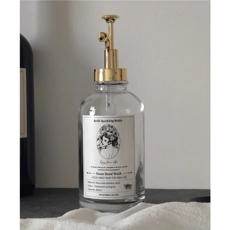 Soap Dispenser Set with Labels Funnel 450ml Reusable Glass Bottle Dispenser Clear Coffee Syrup Bottle Transparent Bottle
