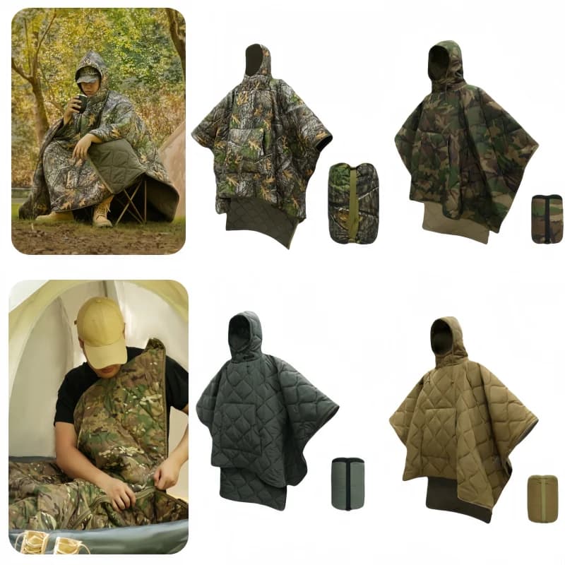 Camo Insulated Poncho All Weather Multi Purpose For Outdoor Camping Hunting Survival Emergency Shelter Sleeping Bag Liner