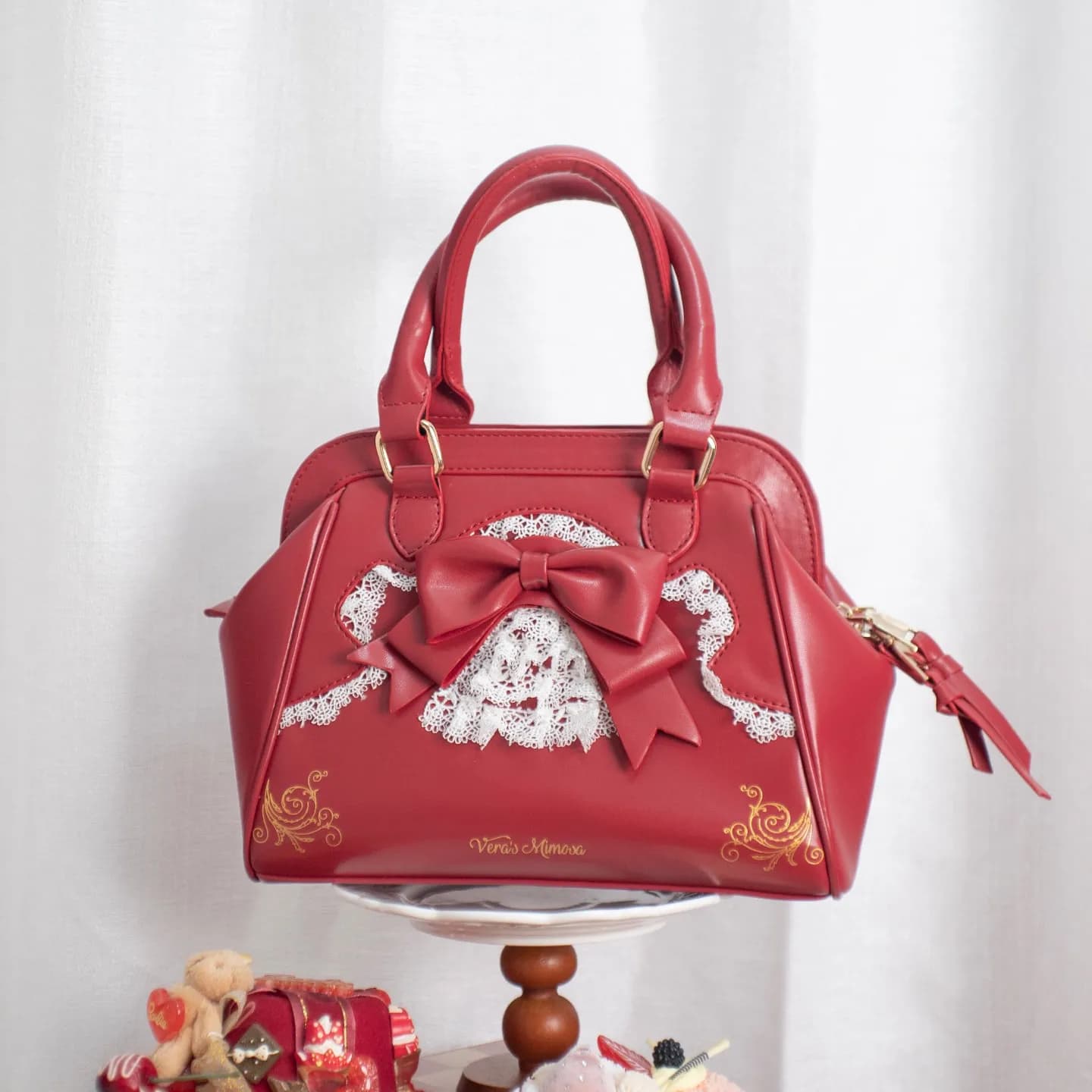 Women's Top-Handle Bags Kawaii Girls Handbags Lolita Style Shell Handbag with Lace Bow PU Leather Crossbody Bags for Lady