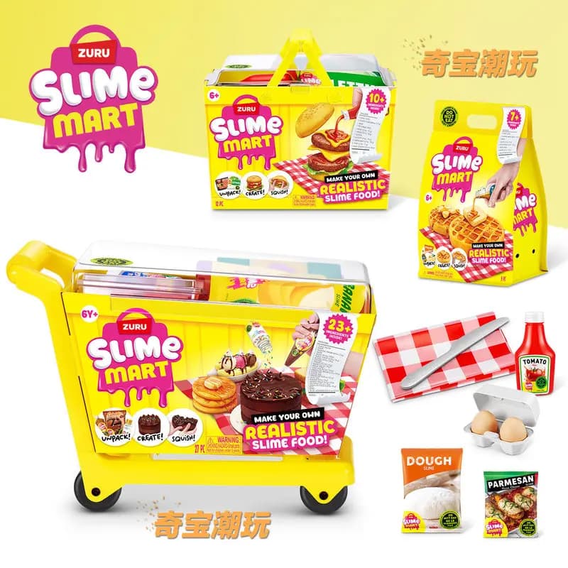 Zuru Slime Mart Carrello della spesa fatto a mano Blind Box per la creazione di slime fai da te, a tema cibo (Pizza, Hamburger, Torta), Giocattolo per bambini, Regali di compleanno
