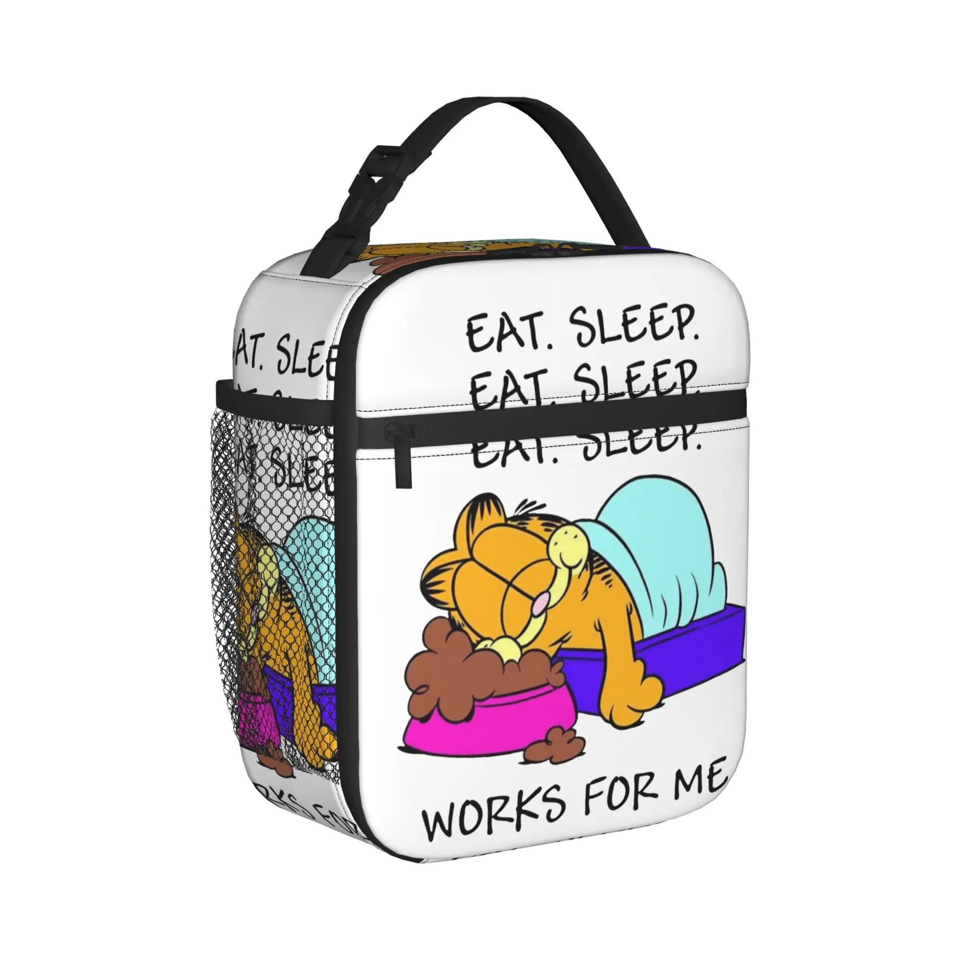 Borsa Termica Portatile Garfield Eat Sleep, Contenitore Portatile per il Pranzo a Forma di Gatto, Borsa Frigo per Ufficio e Viaggi, Bento Pouch