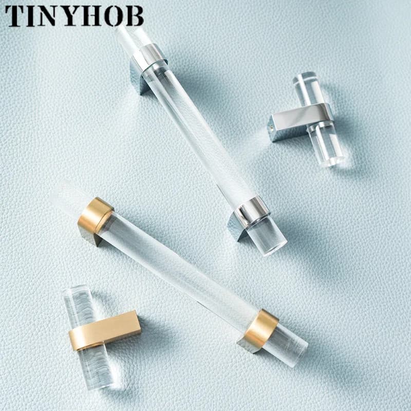 Tinyhob acrilico + brassmobili maniglie e pomelli per mobili da cucina cassetto in armadio tira armadio manopola decorativa dorata