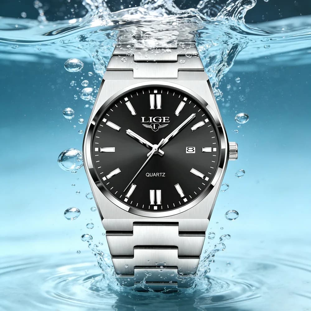 Orologi da Uomo LIGE, Orologio al Quarzo Sportivo in Acciaio, Impermeabile con Data Luminosa, Reloj Hombre + Confezione