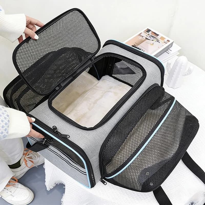 Borsa Trasportino Pieghevole Grande per Animali Domestici, Traspirante in Rete, Portatile a Tracolla, per Gatti e Cani, da Viaggio e Auto