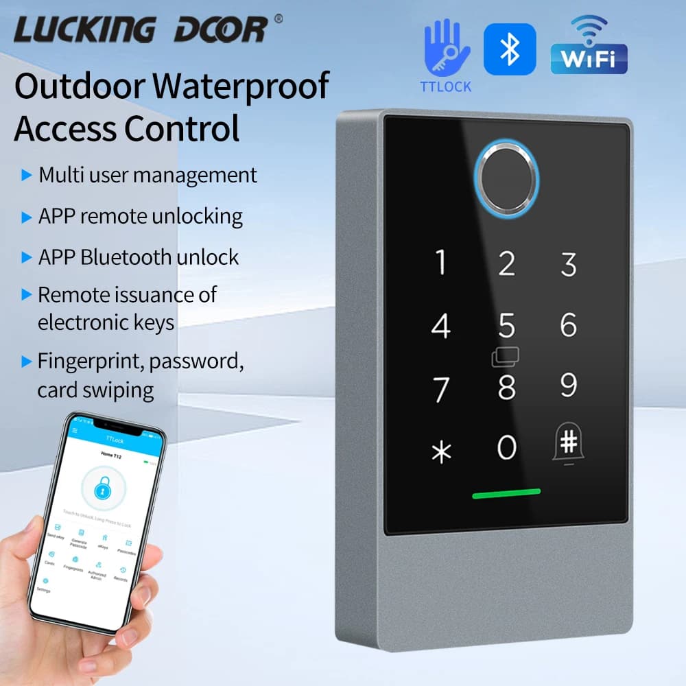 TTLOCK WiFi Tastiera digitale Controllo accessi impronte digitali Lettore di schede IC RFID 13,56 Mhz NFC Tastiera Apriporta App Sblocco remoto