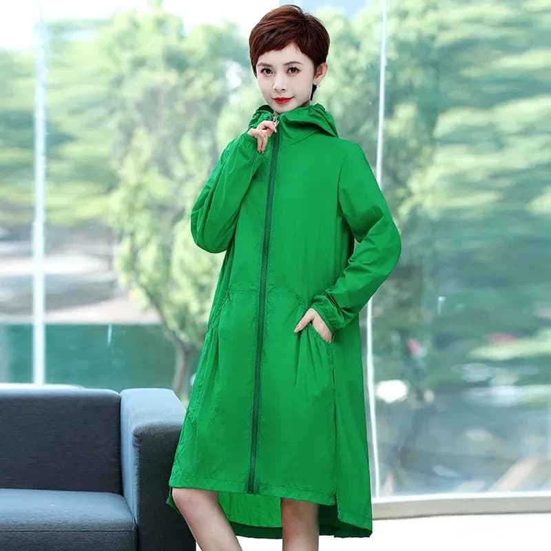 New Jacket with Women's Hood Spring Summer 2026, Long Coat with Zip, Solar Protective Clothing, Women's Light Jacket