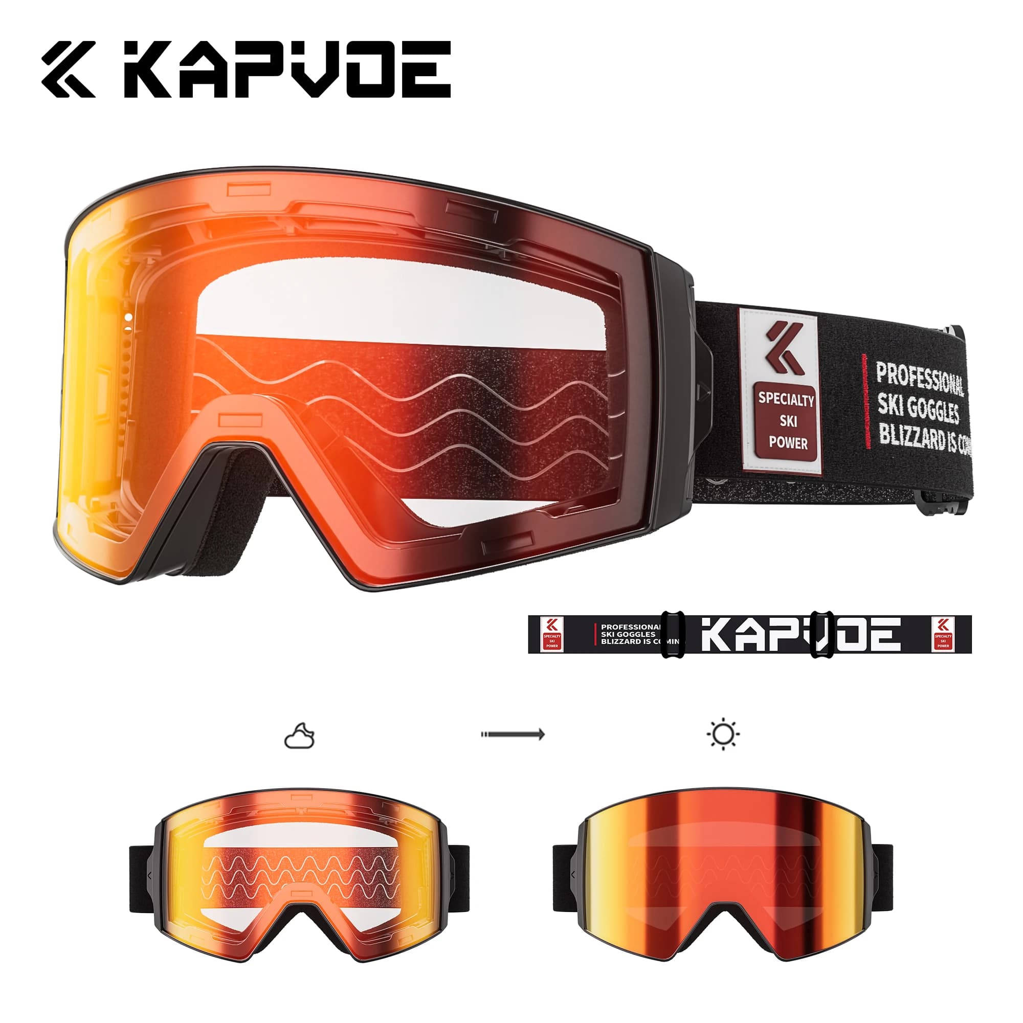 Kapvoe Occhiali da sci fotocromatici Neve Uomo Snowboard Maschera da sci Donna Anti-Fog Protezione UV400 Occhiali da motoslitta Moto