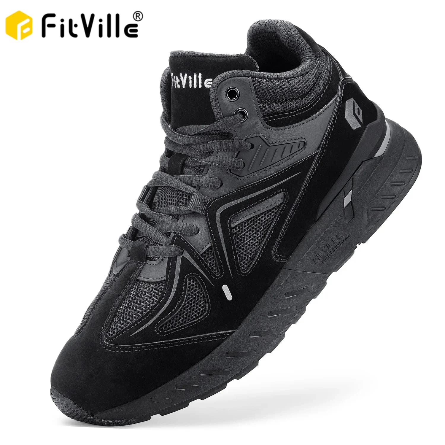 FitVille Men's High Basketball Shoes Lightweight and Extended Casual Gymnastics Breathable for Male Inflatable Feet Relieves Pain