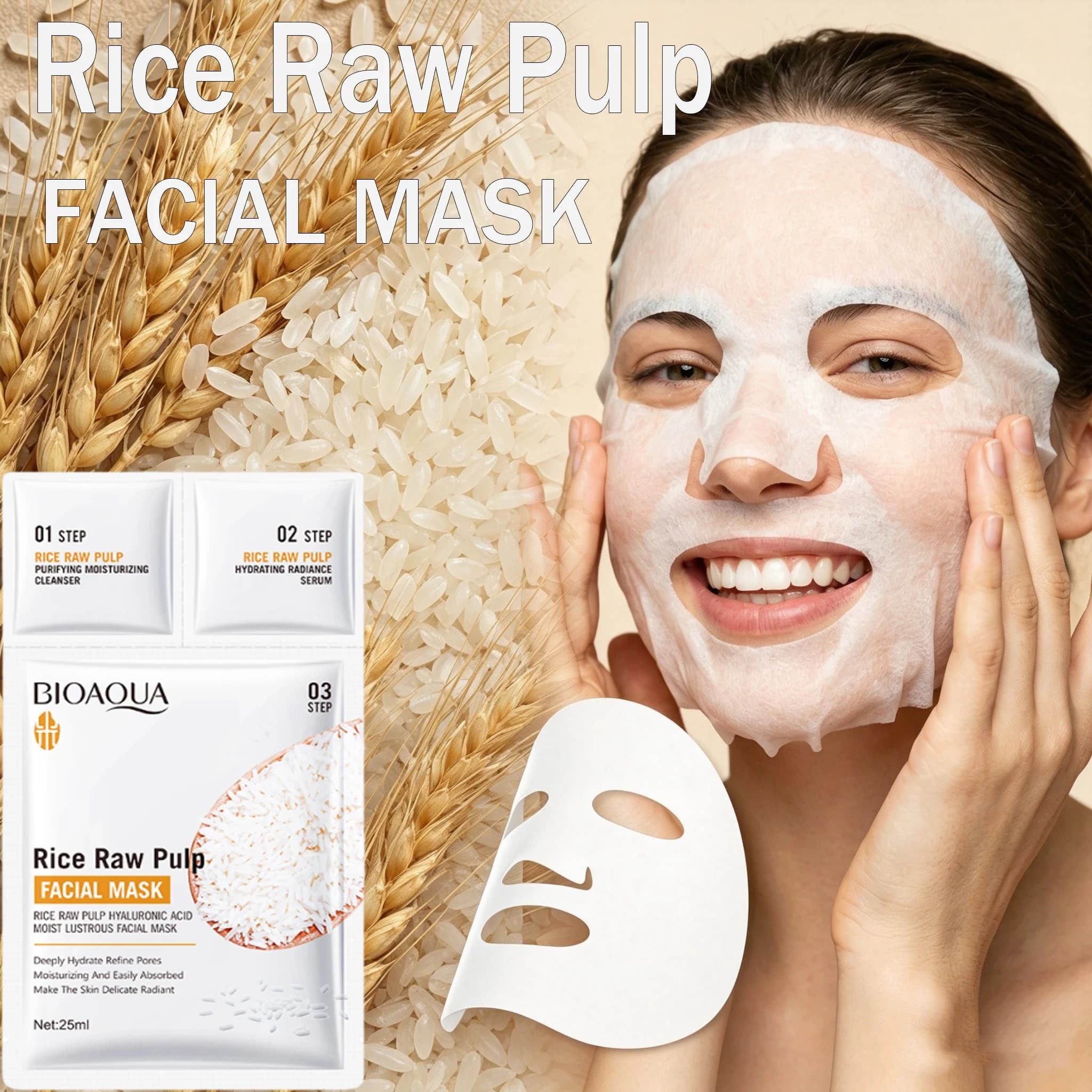 White Rice Face Mask Sets Brighten Moisturizing Improve Lightening Wrinkle Facial Serum Cleanser Face Masks Beauty Skin Care