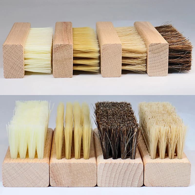 Spazzola per Scarpe con Manico in Legno, Spazzola per Lucidatura con Setole Morbide in Plastica e Pelo di Maiale, Spazzola per Pulizia Sneaker e Lavanderia