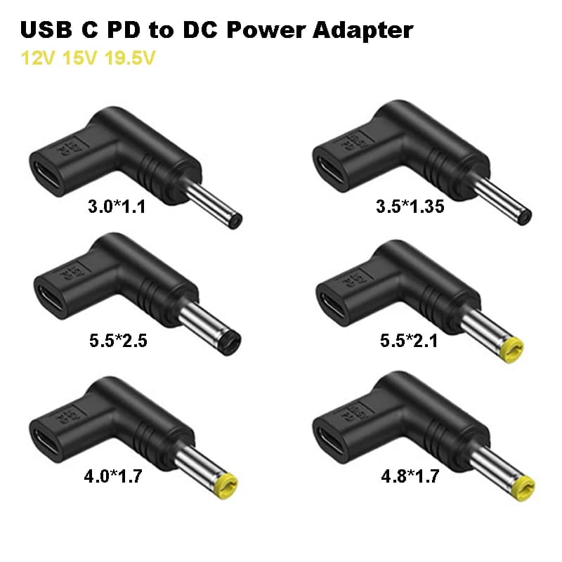 12V 15V 19.5V USB C Type C PD to DC Universal Power Adapter 3.5*1.35 5.5*2.5mm DC Jack Camera Router Connector
