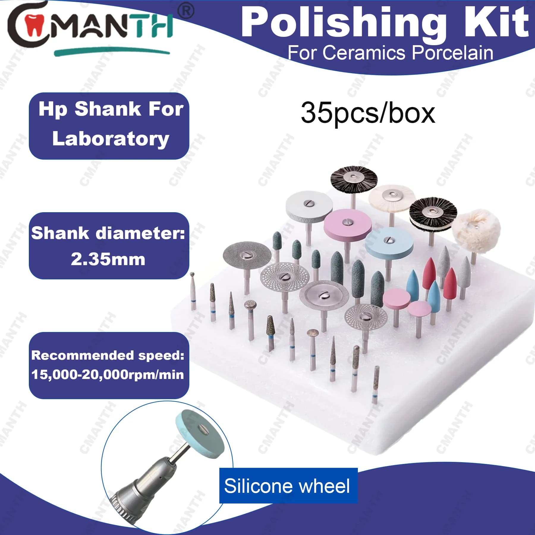 Dental Polishing Kit Laboratory HP Polisher Set For Grinding Polish Ceramic/Porcelain Dia.2.35mm Teeth Polisher Dentistry Tools