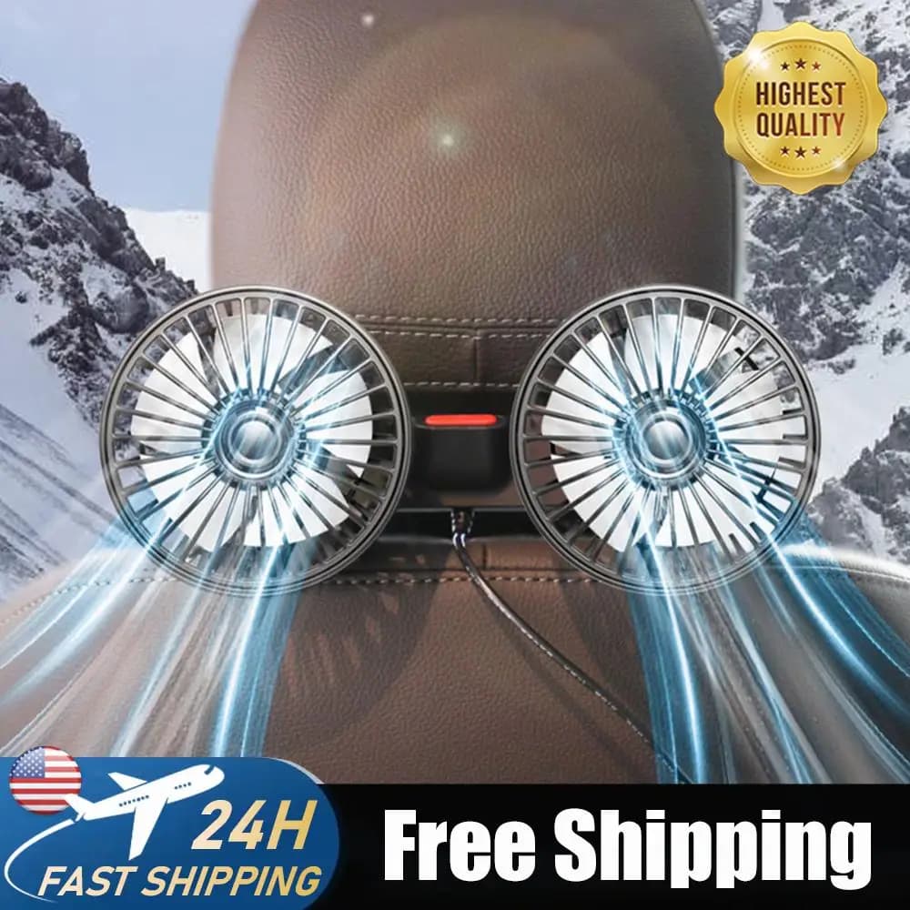 Ventilatore di Raffreddamento per Sedile Auto 12V/24V, Doppia Testa, Rotazione a 360 Gradi, Raffreddatore Elettrico per Sedili Posteriori di Veicoli e SUV