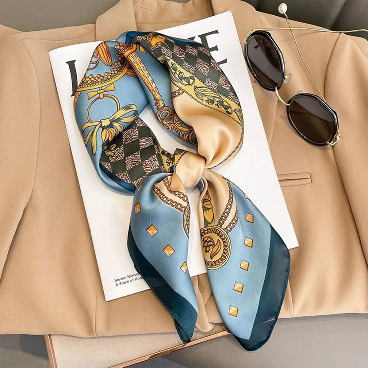 70x70 cm Sciarpa quadrata in seta stile coreano alla moda Stampa in raso Fascia per capelli Cravatta Accessorio per capelli Foulard Sciarpa avvolgente versatile