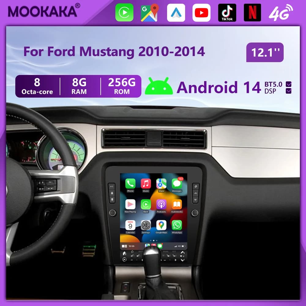 Per Ford Mustang 2010-2014 Android14 Lettore Carplay Navigazione GPS Auto Stereo Radio Lettore Multimediale Auto Audio Testa Uint BT 4G