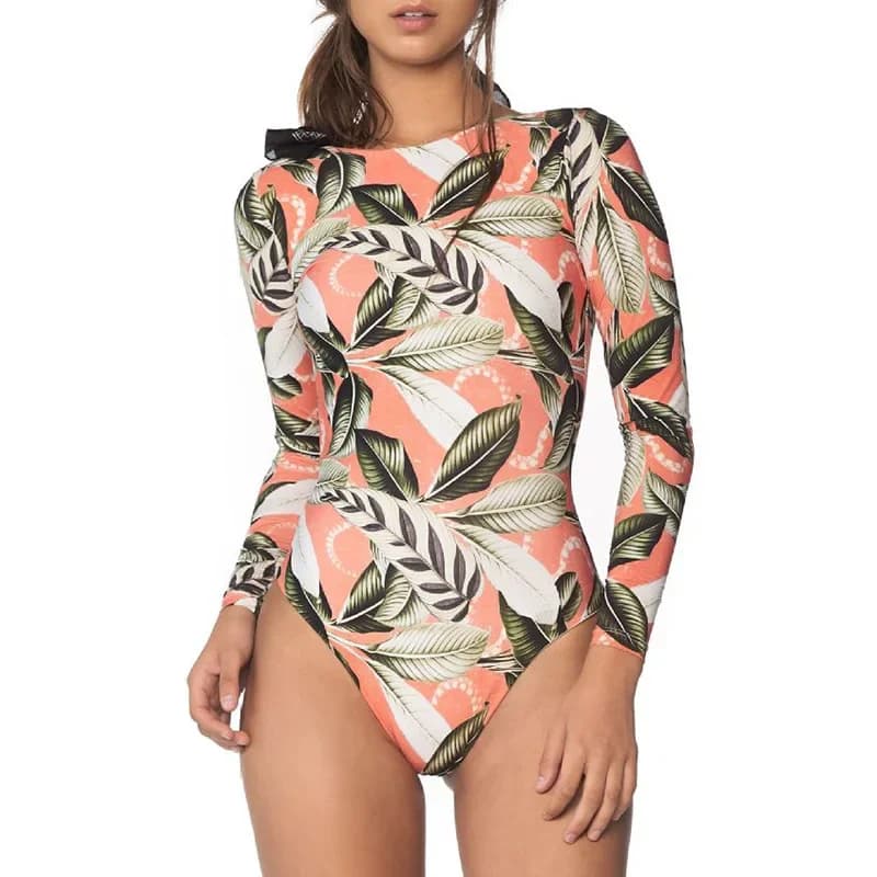 Costume da bagno intero da donna 2024 bikini con stampa floreale maniche lunghe Rash Guard surf monokini costume da bagno da spiaggia