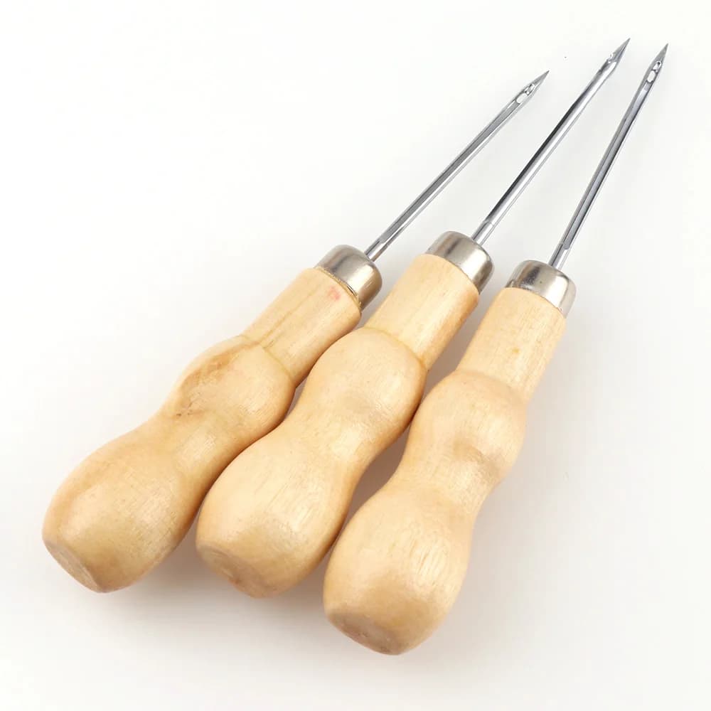 Set di 2 Pezzi: Punzone a Forma di Zucca con Manico in Legno e Ago Affusolato per Cucito a Mano su Tela e Pelle, Kit di Strumenti per Cucito Artigianale