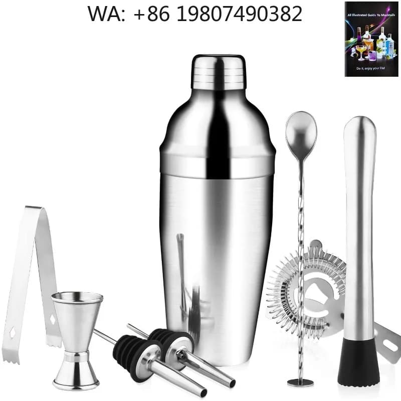 9Pcs 550ml Cocktail Mixing Supplies, Stainless Steel Boston Shaker Jigger Muddler Spoon, Professional Bartender Bar Ki