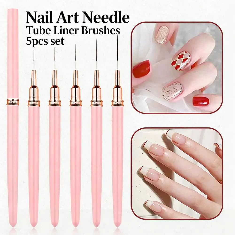 Set di 5 Pennelli per Nail Art 9mm 11mm 15mm 25mm con Setole in Nylon Ultra Sottili, Manico in ABS Rosa e Cappuccio Antipolvere per Gel e Smalto Acrilico