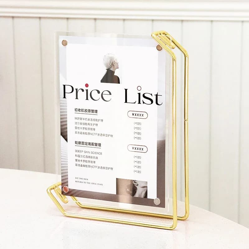 2 Pieces A4 210X297MM Metal Wedding Photo Picture Poster Frame Menu Price Label Paper Holder Acrylic Sign Holder Display Stand