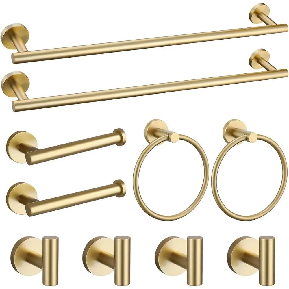 Set di accessori da bagno in oro spazzolato da 10 pezzi: portasciugamani, portaoggetti e porta carta igienica, 23,6 pollici