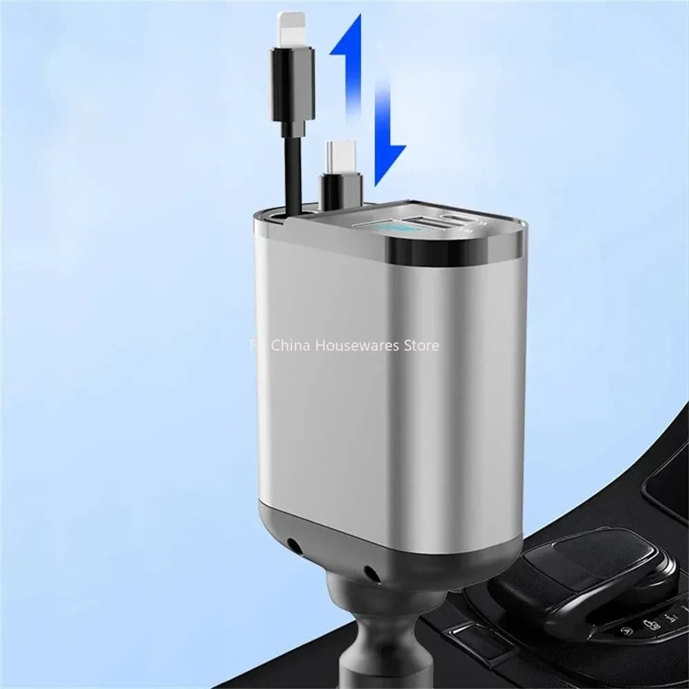 Caricabatterie per Auto 4 in 1 120W con Adattatore per Accendisigari Retrattile e Cavo USB Type C a Ricarica Rapida per iPhone, Xiaomi, Huawei, Samsung