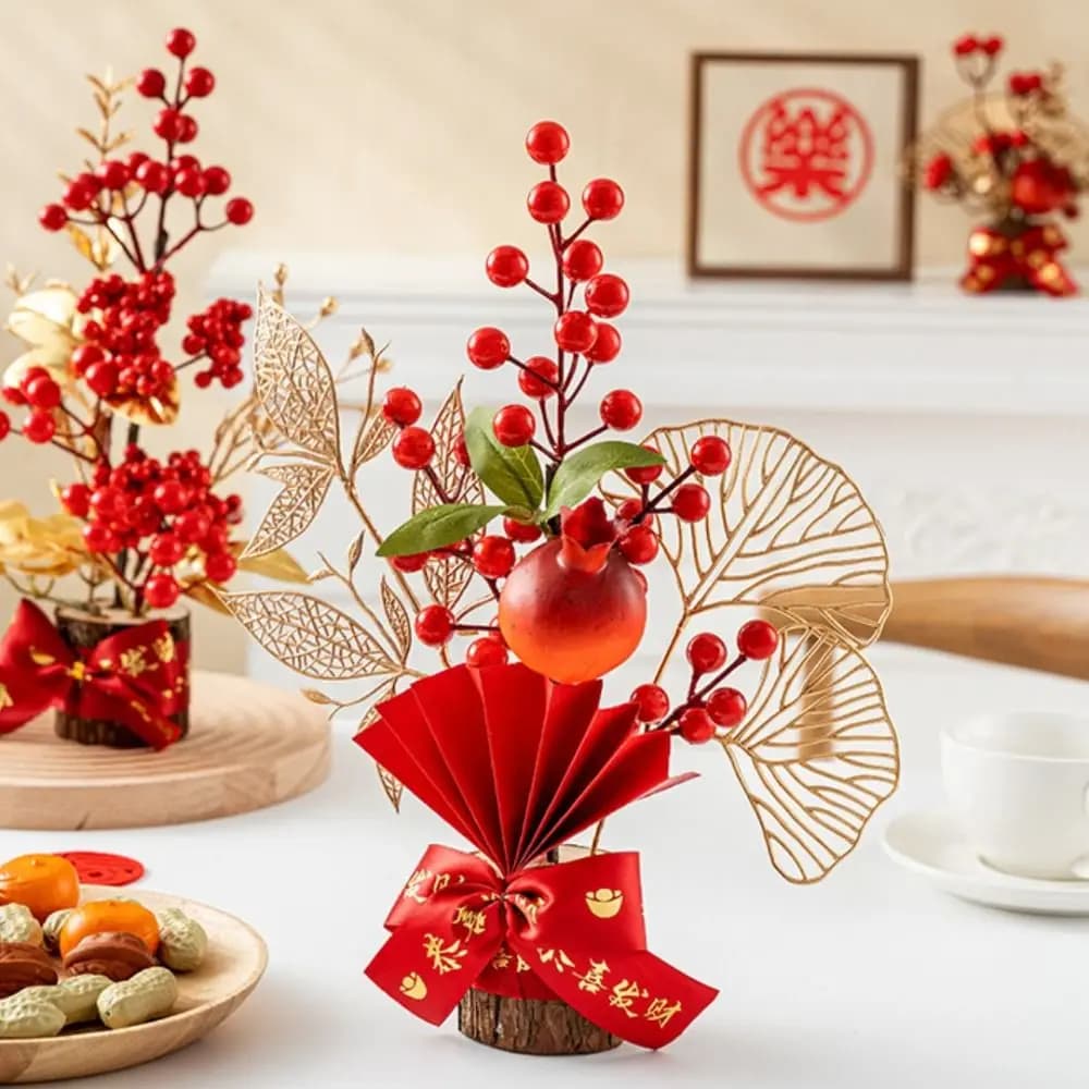 New Artificial Flowers Chinese Good luck, Coppers with Red Berries for Weddings, New Year's Vases, Table Decorations, Vase Plants