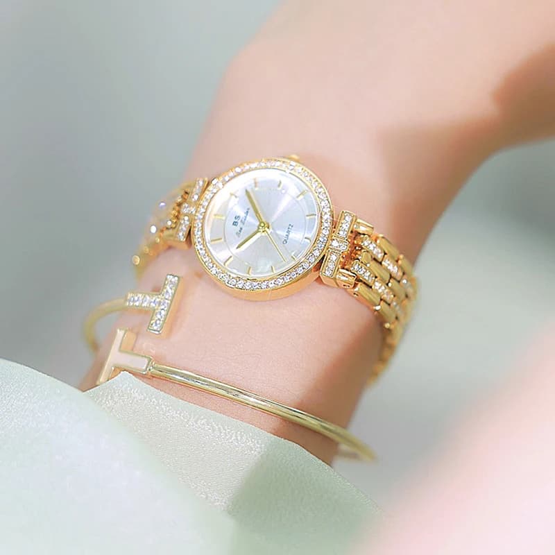 Fashion Women's Watch Luxury, Diamond Elegant Dress Quartz Gold Stainless Steel Wrist Watch Ladies Women's Watch
