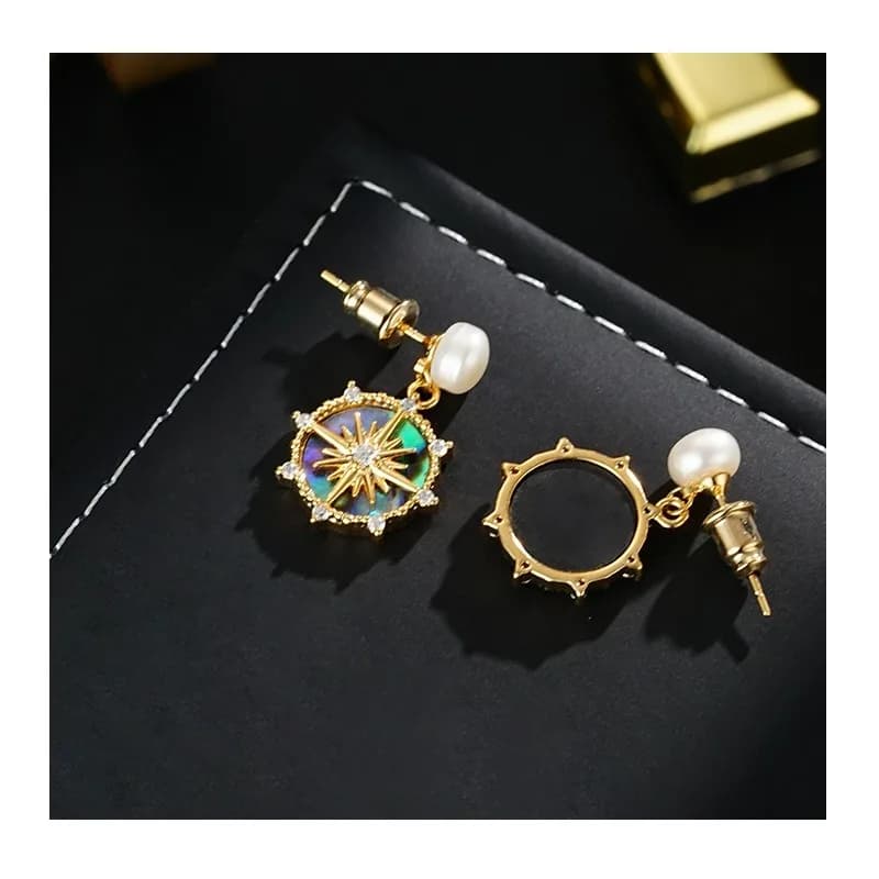 Natural Freshwater Beads, Abalone Shells, Octagram Pendant Earrings, Light Luxury Temperament, Simple and Versatile Earrings, Ea