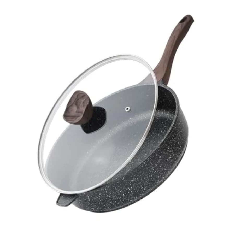 Padella Profonda Antiaderente con Coperchio, Grande Padella da 5 Qt, Padella Antiaderente per Cucinare in Modo Sano, Pentola Senza PFOA