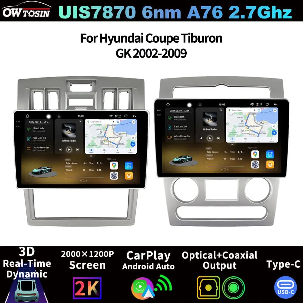 Sistema di navigazione GPS per auto Android FYT7870 QLED 2K con schermo, autoradio e CarPlay per Hyundai Coupe Tiburon GK 2002-2009
