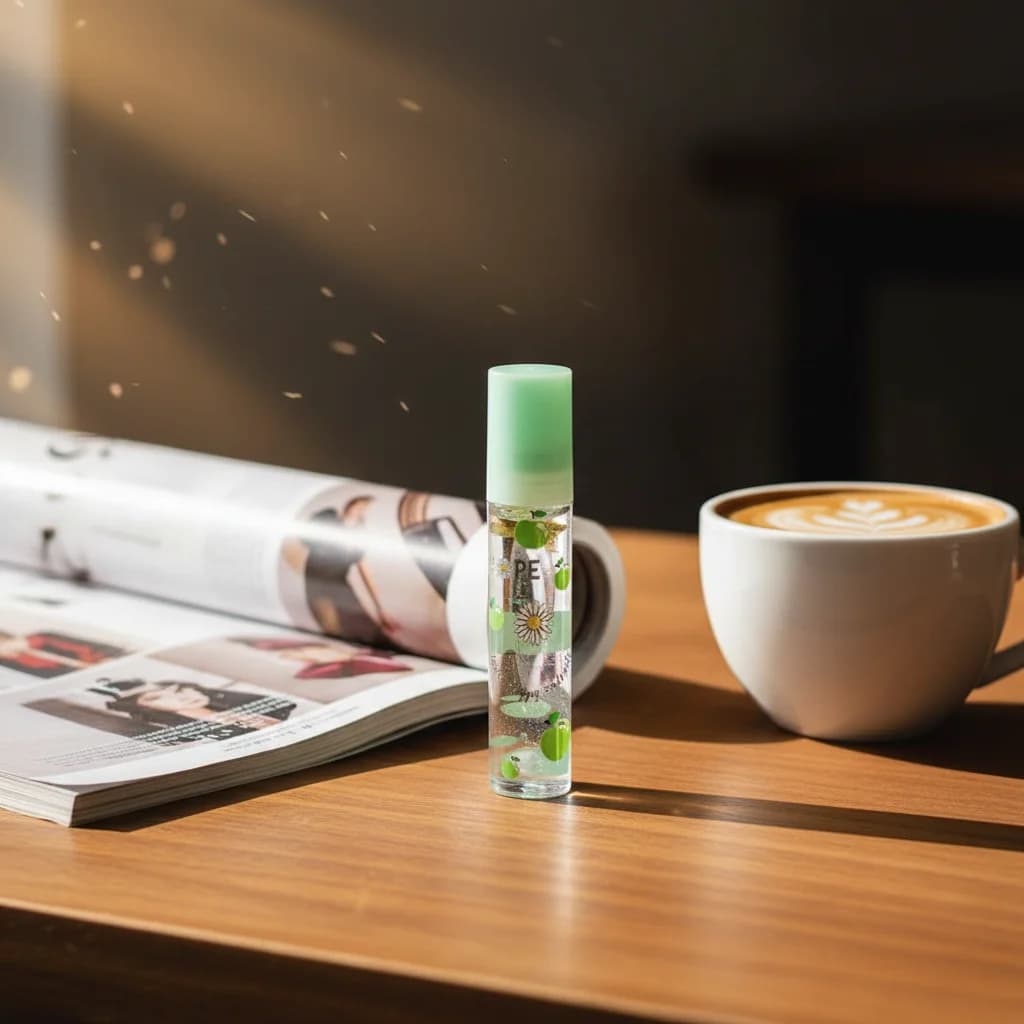 Olio labbra trasparente Fruit Roll On, balsamo labbra idratante con fiori secchi, lucidalabbra a lunga durata, siero idratante per la cura delle labbra per donne