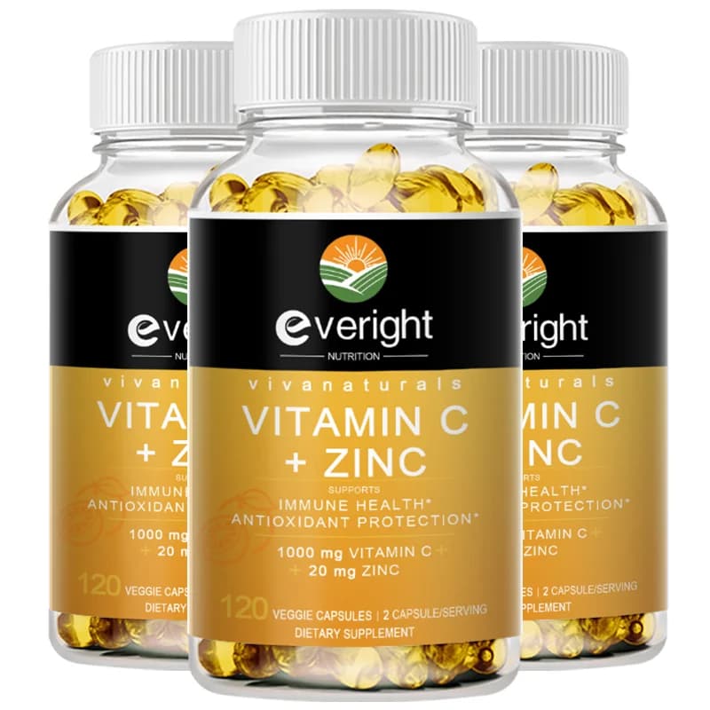 Vitamin C and zinc supplement - 1000 mg vitamin C with zinc 20 mg antioxidant supplements for immune and skin health support