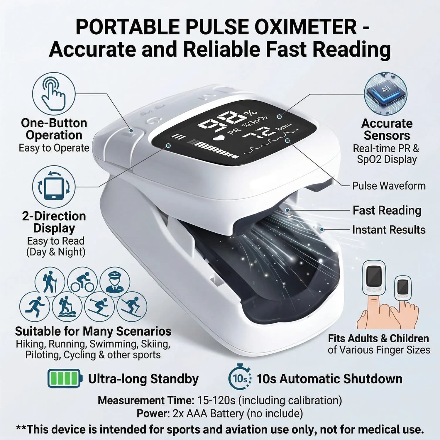 OLED Digital Finger Pulse Oximeter, Medical Blood Oxygen Saturation Monitor with Heart Rate & Respiratory Detection