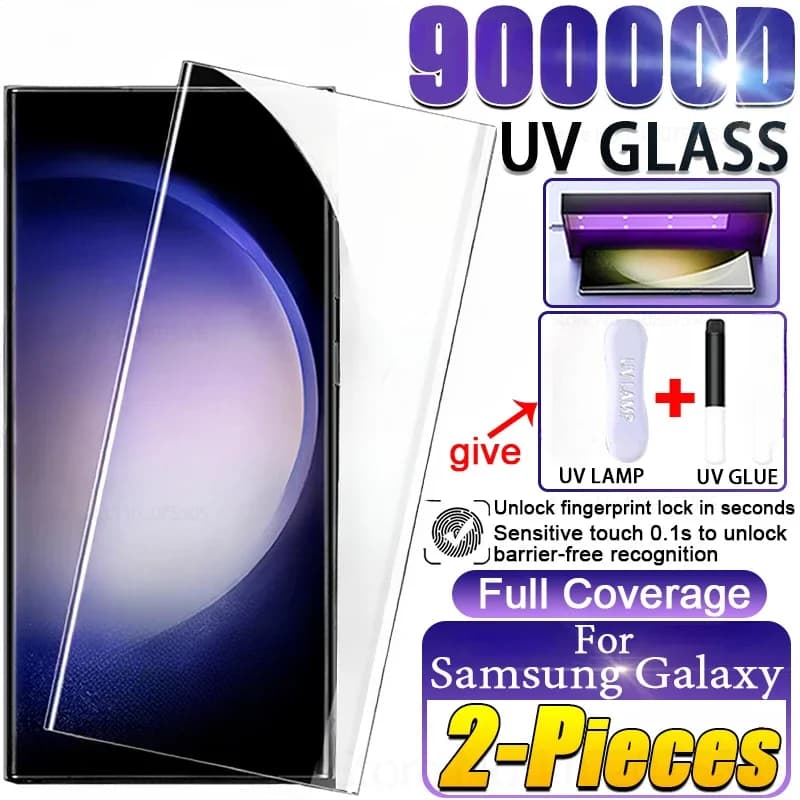2PCS Copertura Completa Curvo UV Vetro Temperato Per Samsung Galaxy S24 S23 S22 S21 S20 Plus Ultra Protezione Dello Schermo Nota 20 10 S10 5G
