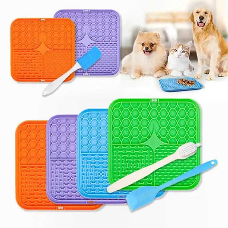 Pet Licking Mat Food-Grade Silicone Slow Feeder Bowl Mat Set Anti-Choke Licking Tray Dog Licking Mat Pet Tableware