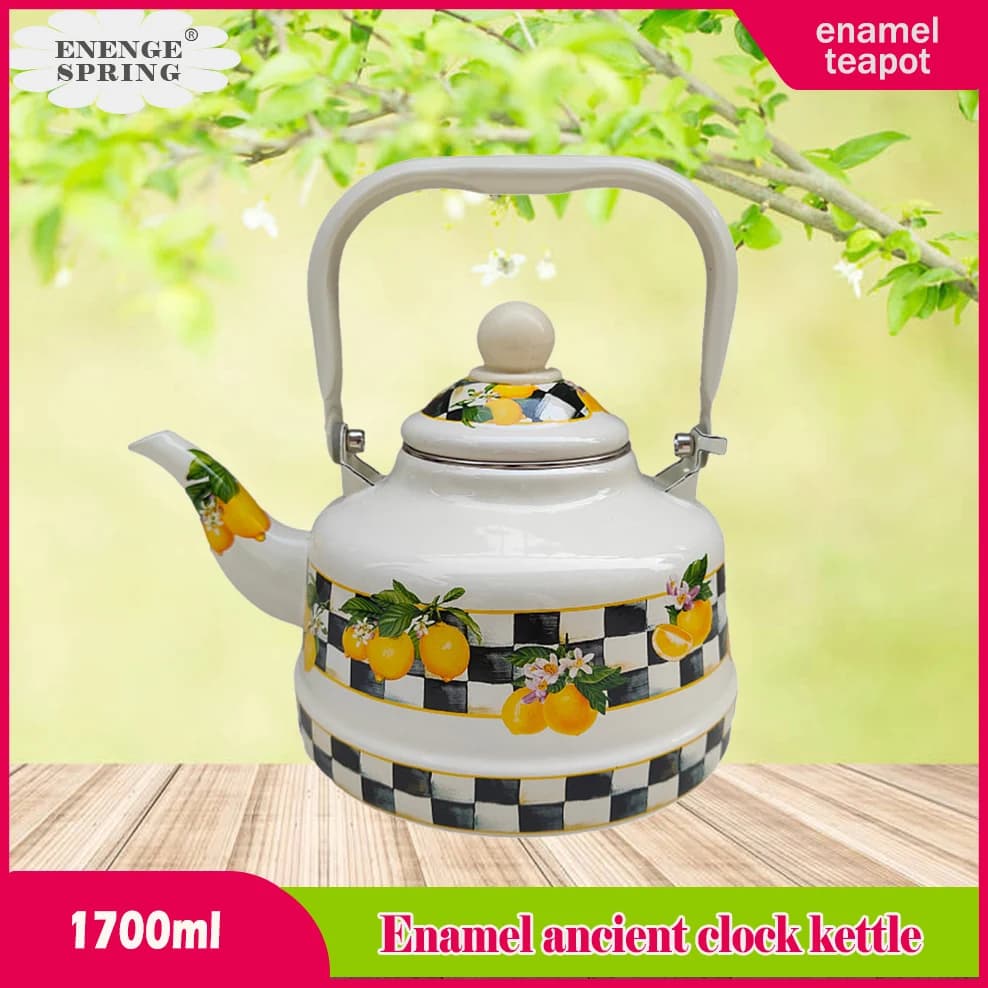 1.7L smalto antico campana pentola stile europeo e americano fiore di limone bollitore da campeggio casa bollitore smaltato addensato teiera