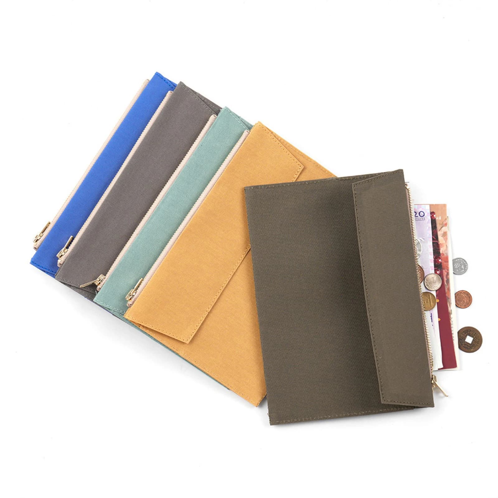 Porta carte in tela con cerniera per taccuino da viaggio, borsa portaoggetti in tela Cartella di file Inserto di ricarica per diari standard di cancelleria