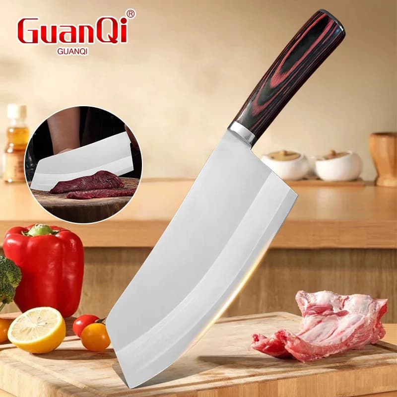 Professional Meat Cleaver Kitchen Knife Stainless Steel wooden handle Butcher Chopper Fish Slicing Chef Tool Kitchen Supplies
