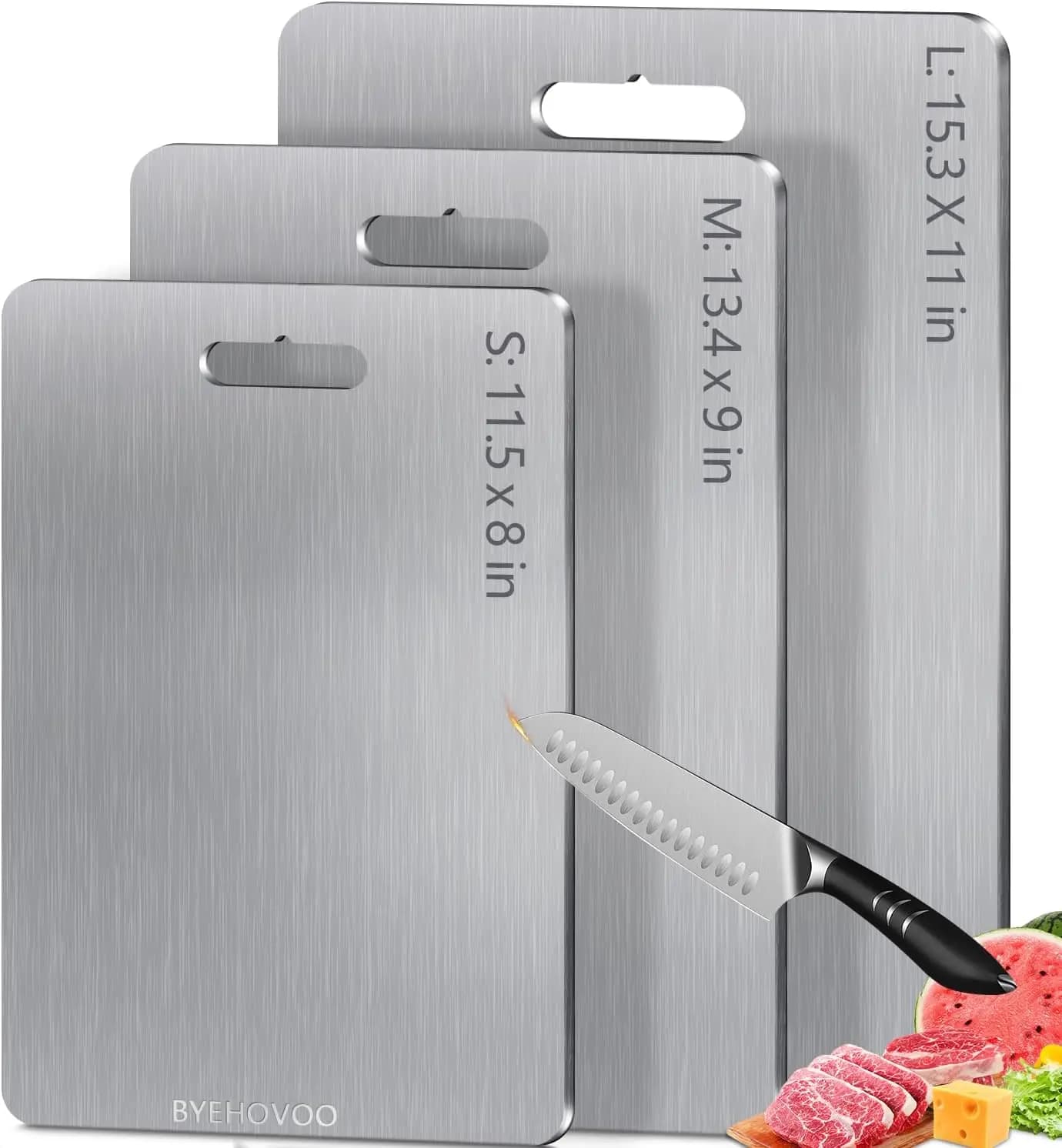 Set tagliere in titanio da 3 pezzi, lavabile in lavastoviglie su entrambi i lati per cucina e campeggio