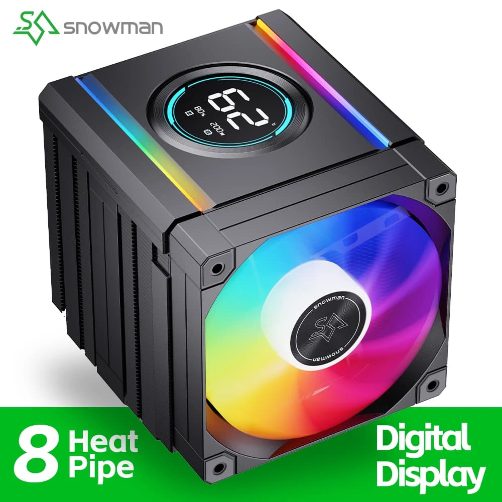 SNOWMAN AX880PRO Air CPU Cooler 8 Heat Pipes ARGB Fans CPU Cooler With Display Intel LGA1851 1700 2011 1200 1155 X99 AMD AM5 AM4
