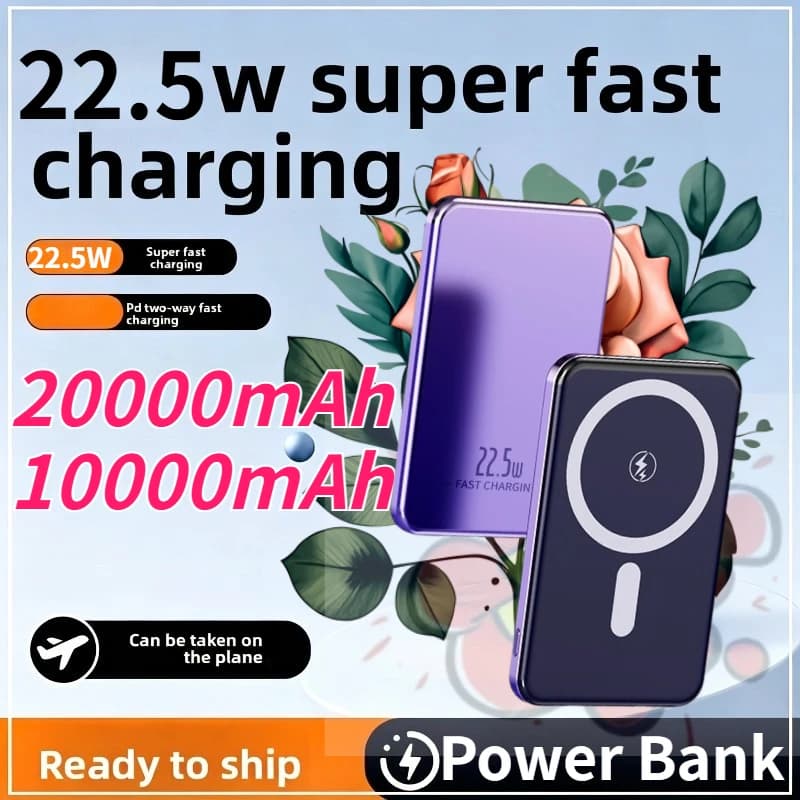 Power Bank 20000mAh Large Capacity Magnetic Wireless Fast Charging Suitable for IPhone Xiaomi Huawei Universal Mobile Power Bank
