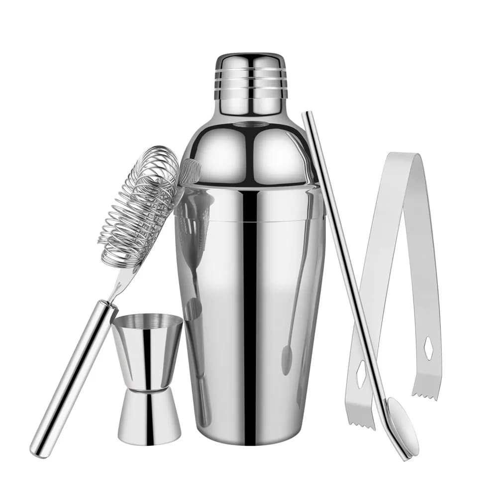 Set di shaker per cocktail in stile europeo Strumenti da bar in acciaio inossidabile 304 con filtro per tazze di miscelazione Jigger e pinze per il ghiaccio Bar per la casa regalo
