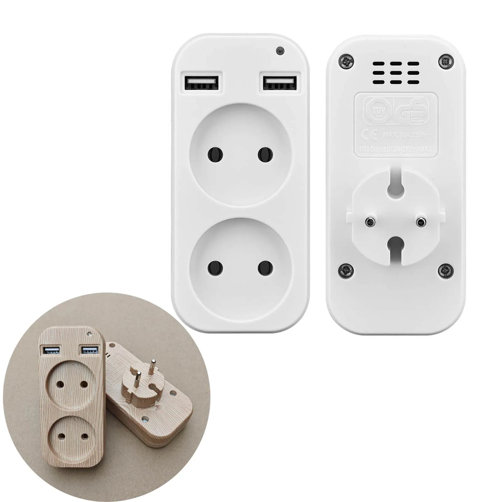 European Plug Conversion Plug Extension Multifunctional Grip with 2 USB Charger Adapter Multi socket for universal socket for home/office
